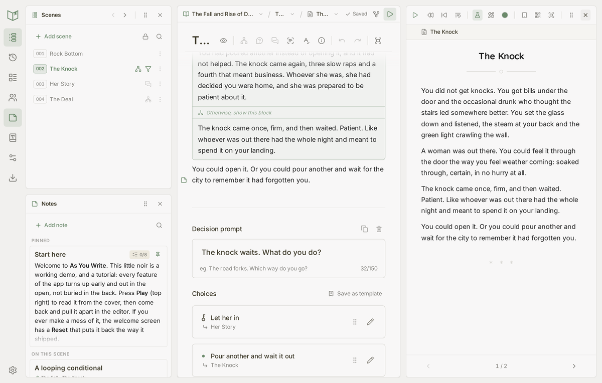 As You Write, the interactive-fiction writing app